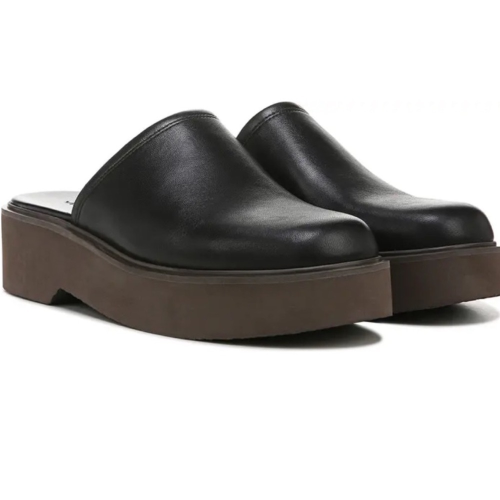 VINCE ANTON Black Leather Platform Mules Women’s SZ 8.5 Quiet Luxury Heel Clog